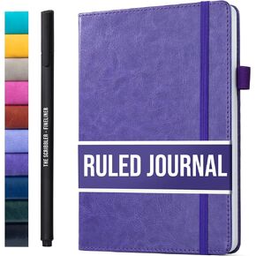 Lined Journal Notebook for writing + Free Pen! Ruled 200 pages, 120gsm Thick Paper with Sticky Notes,pen loop, elastic band, leather hard cover | Scribbles That Matter A5 journals, (5.75 x 8.2)