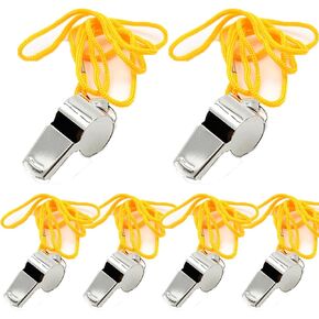 Winbar Stainless Steel Sports Whistles，6 PCS Loud Crisp Sound Whistles Bulk Great Stainless Steel Sports Whistles with Lanyard Loud Sport Whistle for Coaches, Referees, and Officials