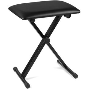 Flexzion Adjustable X-Braced Steel Foldable Piano Bench, Black, 15.5in - 19.3in