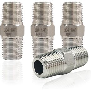 ZOUNI Hex Nipple 1/4" Male x 1/4" Male Pipe Fittings, 304 Stainless Steel 1/4" inch NPT Male Threaded Pipe Adapter Fittings Equal Nipples Connectors, Male Straight Connector Pipe Fitting