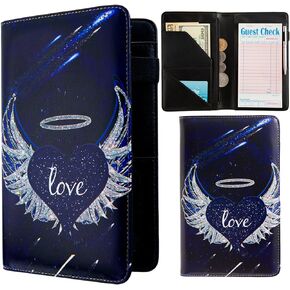 Server Books for Waitress,with Zipper Pocket Waitress Book Leather Booklet Waiter Money Organizer Wallet,Restaurant Guest Cash Check Bill Receipt Holder,Fit Server Apron (Angelic Love)