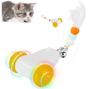 PETTOM Interactive Cat Toys for Indoor Cats, 2 Speeds with Colorful LED Light, Run Irregularly, USB Rechargeable Automatic Moving Indoor Cat Toys Adult with 3 Feather Accessories, Kitten Toys in Kuwait
