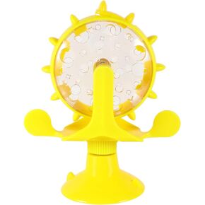 iplusmile Interactive Cat Treats Dispenser Toy, 360 Degree Rotating Windmill Toys Fun Pet Puzzle Cat Feeder Toy for Small Pets, Exercise Wheel Feeder Toy with Suction Cup, Blue