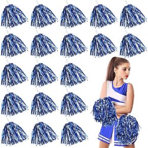 100 Pack Cheerleading Pom Pom Bulk Plastic Cheer Pom Poms Cheerleader Pompoms Cheering Hand Flowers with Handle for Kids Adults Sports Dance Match Team Cheerleading Squad Cheering (Blue and Silver)