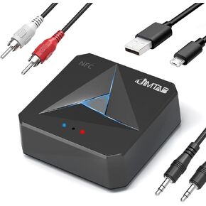 JIMTAB Bluetooth Transmitter Receiver Adapter 5.1 Portable HiFi Wireless Audio AUX Adapter Built-in Microphone NFC for Projector Car TV Speaker Phone Bluetooth Headphone (Space Black)
