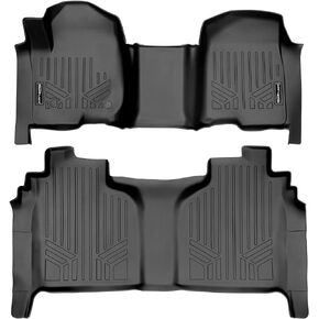 SMARTLINER Floor Mats 2 Row Liner Set Black Compatible with 2019-2022 Silverado/Sierra 1500 2020-2022 2500/3500 Crew Cab with 1st Row Bench Seat