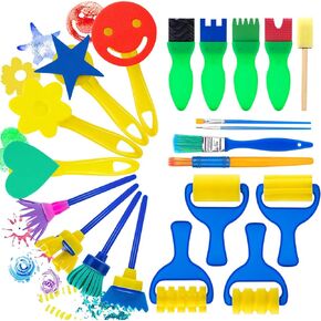 Paint Sponges for Kids, Sponge Painting Brushes, Early Learning Kids Painting Kits Early Learning Foam Brushes, Art Crafts Sponge Brush, Fabric Paint Stamps, Flower Pattern Brush, 21 Pieces