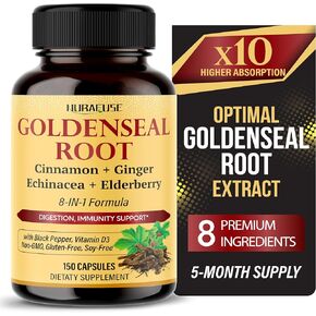 Goldenseal Root 8-in-1 Formula - with Cinnamon Ginger Echinacea Elderberry Black Pepper Vitamin D3 - Non-GMO, Gluten-Free, Soy-Free
