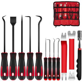 Pick and Hook Tool Set 12Pcs Precision Automotive Hook and Pick Tool Set With Scraper & Magnetic Telescoping Tool For Remove Car Oil Seal/O-Ring Seal Gasket Electronics Maintenance Hoses Gasket Puller