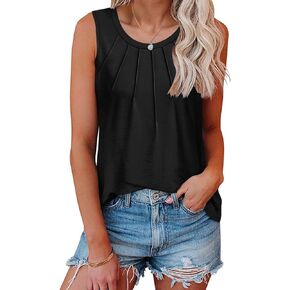 Disamer Tank Tops for Women 2024 Trendy Pleated Summer Sleeveless Tops Workout Fashion Loose Fit Shirts Tunic