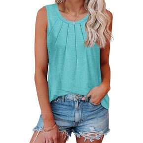 Disamer Tank Tops for Women 2024 Trendy Pleated Summer Sleeveless Tops Workout Fashion Loose Fit Shirts Tunic