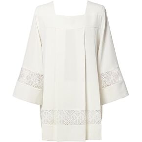 ANDHOM Catholic Premium Clergy Vestment White Midi Polyester Plain Box Pleated Surplice