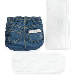 Amazing Baby Hybrid Cloth Diaper Cover/Swim Diaper, Newborn, Sz 1 (8-15 lbs), Use Boosties Disposable or Reusable Inserts, Blue Jean, SmartNappy Set: Cover + Tri-Fold + Booster Pad