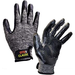 Otis & Claude Pet Grooming Gloves with Adjustable Strap - Gentle and Comfortable Hair Remover, Bathing, Massage, Brush - Left & Right - for Cats, Dogs & Horses