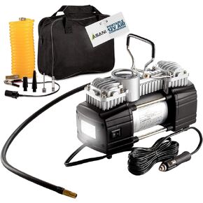 Asani 12V Air Compressor - Portable & Compact Tire Pump, 150 PSI Heavy-Duty Double Cylinder Tire Inflator with LED Flashlight, Ideal for SUVs, Off-Road, Trailer, Truck, Bike, Air Bed