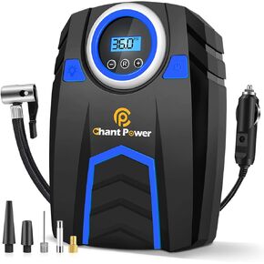 C P CHANTPOWER Air Compressor Tire Inflator,12V DC Car Tire Pump with Digital Pressure Gauge, 150PSI with Car Power Adaptor, Auto Shut Off for Car Tires, Bicycles and Other Inflatables (1-Yellow)