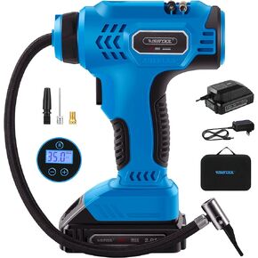 WISETOOL Cordless Tire Inflator Air Compressor,20V Battery Powered Car Tire Pump with Digital Pressure Gauge,150PSI Portable Handheld Air Pump for Car Tires,SUV,Motorcycles,Blue