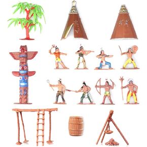 Native American Indians Figures Plastic Toys Pack of 15 for Sandbox Aquarium Terrariums Miniature Fairy Gardens Doll House Cake Topper Children Resin Decoration #3917