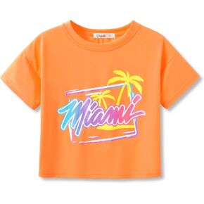 Dvenki Stylish Graphics Bright Base Color - Cute Crop Top for Little & Big Girls - Summer T-Shirt Clothes Tween Size 6-18