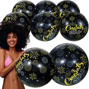 6 Pieces Graduation Giant Inflatable Beach Ball 16 Inch Congrats Grad Sign Beach Ball Inflatable Beach Balls Class of 2025 Party Favors for Summer Pool Beach Games Grad Decoration