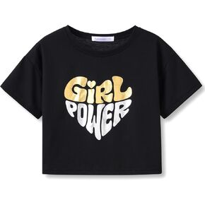 Dvenki Stylish Graphics Bright Base Color - Cute Crop Top for Little & Big Girls - Summer T-Shirt Clothes Tween Size 6-18 in Kuwait