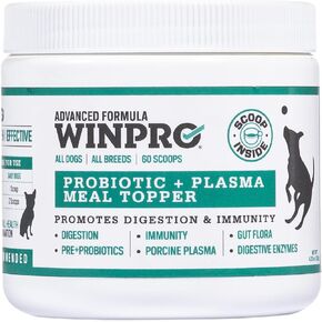 WINPRO Dog Probiotic Powder Meal Topper, Spray Dried Plasma with Prebiotics and Probiotics for Digestive Support and Gut Health for Dogs, All Breeds, Ages, and Sizes, 60 Scoops, Made in USA