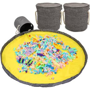 YAYODS 2 Pack Toy Storage Organizer and Play Mat for Kids, Toy Storage Organizer for Building Bricks & Blocks 12.6'' × 11'' Large Foldable Oxford Cloth Toy Storage Bins for Boys and Girls(Grey)