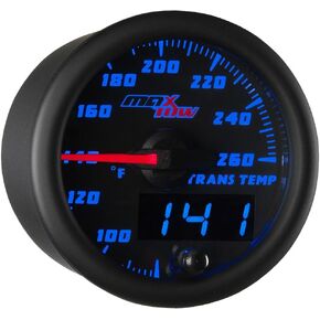MaxTow Double Vision 260 F Transmission Temperature Gauge Kit - Includes Electronic Sensor - Black Gauge Face - Blue LED Illuminated Dial - Analog & Digital Readouts - for Trucks - 2-1/16" 52mm