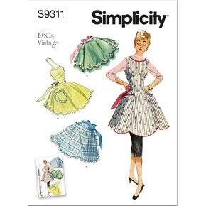 Simplicity Misses' Vintage Apron Packet, Code 9311 Sewing Pattern, Sizes S-L, White
