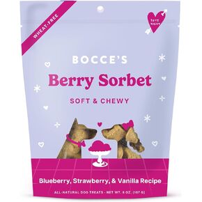 Bocce's Bakery Berry Sorbet Treats for Dogs, Wheat-Free Everyday Dog Treats, Made with Real Ingredients, Baked in The USA, All-Natural Soft & Chewy Cookies, Strawberry, Blueberry & Vanilla, 6 oz