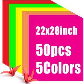 Tenceur 50 Pieces Neon Poster Board 11" x 14" Neon Construction Paper 250 GSM/90 lb Cardstock Large Bright Fluorescent Poster Board for School Craft Project Presentation Drawing Graphic Display