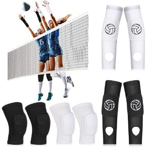 8 Pcs Volleyball Arm Sleeves and Knee Pads for Women Soft Breathable Dance Knee Pads Volleyball Gear Knee Protector Volleyball Passing Sleeves with Pads and Thumb Hole for Volleyball Dance