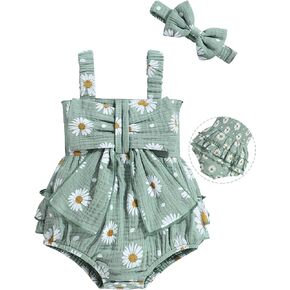 FoWear Baby Girl Outfit Sleeveless Summer Romper Daisy Print Baby Girl Clothes