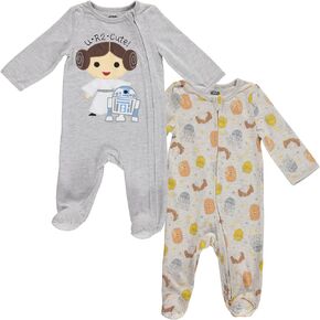 STAR WARS Princess Leia R2-D2 Baby Girls 2 Pack Zip Up Sleep N' Play Coveralls Newborn to Infant