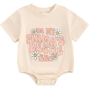 YOKJZJD Newborn Infant Baby Girl Summer Outfits Mama's Bestie Era Bubble Romper Daisy Short Sleeve Bodysuit T-Shirt Overalls