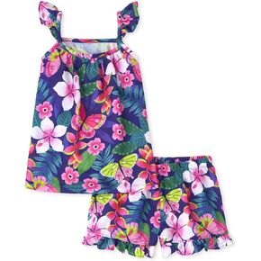 The Children's Place girls The Children's Place Sleeveless Cami and Shorts 2 Piece Pajama Set, Floral, X-Small US