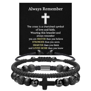 JSJOY Cross Bracelet for Men Boys Religious Gifts Christian Bracelet Gifts for Men Handmade Cross Bracelet Fathers Day Gifts for Him Baptism Gifts for Him