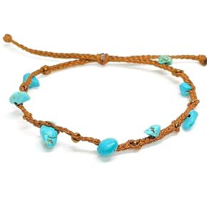 Small Turquoise Braided Bracelet - Natural Healing Crystal Chips, Adjustable, Waterproof, Chakra Beaded - Unique Jewelry for Women & Girl from PusSoul (6-7 inches | Wrist Size)