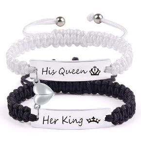 Personalized Matching Heart Bracelets Set for Couples- No Matter Where We Go Bracelets,Handmade Engraved Couples Bracelets,Personalized Braided Rope Wrist Bangle,Valentine's Day Gift for Women Men