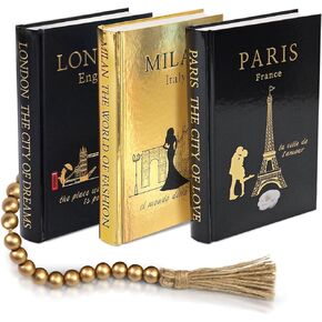 SIMPILIFY ASTHETIC - Decorative Books Set of 3 with Golden Garland Bead - Decorative Books for Coffee Table - Decorative Books for Home Decor - Designer Books Decor Set - Faux Books for Bookshelf