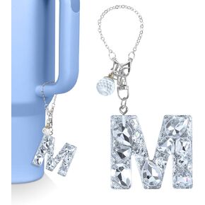 Vmini Tumbler Accessories Compatible with Stanley Tumbler with Handle, Water Bottle Chain for Stanley Cup 40oz with Bling Letter & Glitter Charm, Cute Letter for Stanley Cup Accessories
