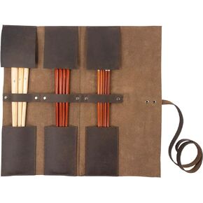Hide & Drink - Artist Roll for Brushes Handmade from Full Grain Leather - Bourbon Brown