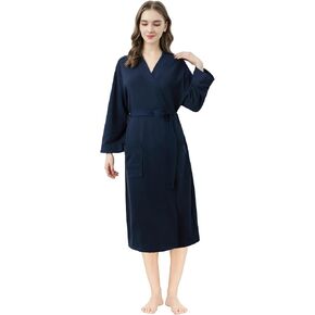 WiNDS DREAM Cotton Waffle Robes for Women Long,Women's Soft Lightweight Kimono Bathrobes for Spa/Shower/Hot Tub