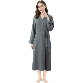 WiNDS DREAM Cotton Waffle Robes for Women Long,Women's Soft Lightweight Kimono Bathrobes for Spa/Shower/Hot Tub