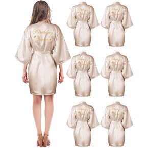 Xuhal 6 Pcs Women's Birthday Squad Robes Birthday Party Queen Spa Bathrobe Kimono Spa Robe Sleepover Party Robes Silky Gown
