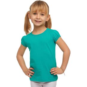 Lovetti Girl’s Basic Short Puff Sleeve Round Neck T-Shirt, Turkish Cotton Round Neck Tee Tops