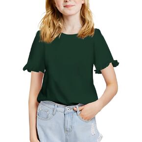 Girls Casual T-Shirt Ruffle Short Sleeve Cute Summer Tunic Tee Tops 5-14 Years