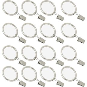 16 Pack Curtain Rings with Clips, Window Clip Rings Curtain Hooks Hangers Clip Rings for Hanging Drapery Drapes Bows, 1.26 Inch Diameter, Fits up to 1" Rod, Matte Silver