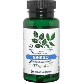 Vitanica Ginkgo Biloba Extract Supports Circulation and Cognitive Health, Standardized to 24% Flavone Glycosides, 6% Terpene Lactones, Vegan, Non-GMO, Gluten Free, 90 Capsules