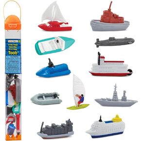 Safari Ltd. In the Water TOOB - Figurines of Jet Ski, Raft, Submarine, Motorboat, Windsurfer, Battleship, Cruise, Steam, Sail, Tug, Cargo Boat - Educational Toy Figures For Boys, Girls & Kids Ages 3+